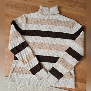 Valerie Stevens Striped Turtleneck Cable Knit Sweater